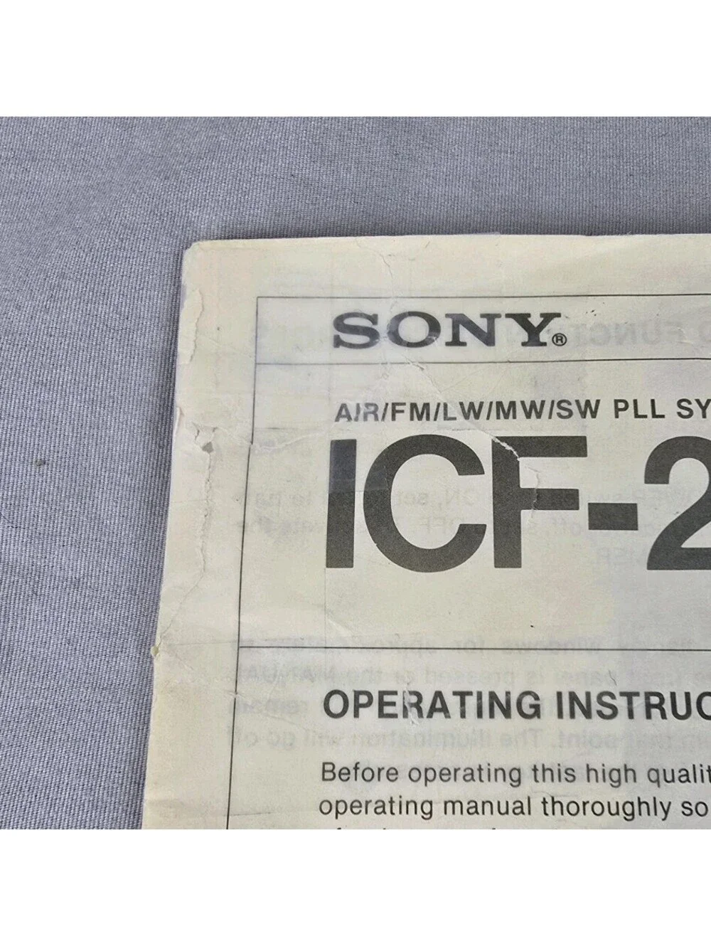 Sony ICF-2010 Radio Owners User Manual Original AM/FM/LW/MW/SW